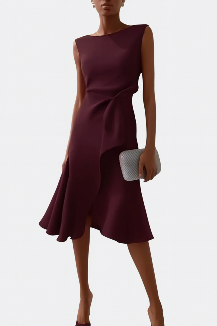 Robe Élégante Sans Manches à Taille Drapée pour Femme
