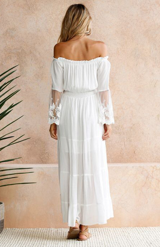 Robe Maxi Dentelle Épaules Nues pour femme