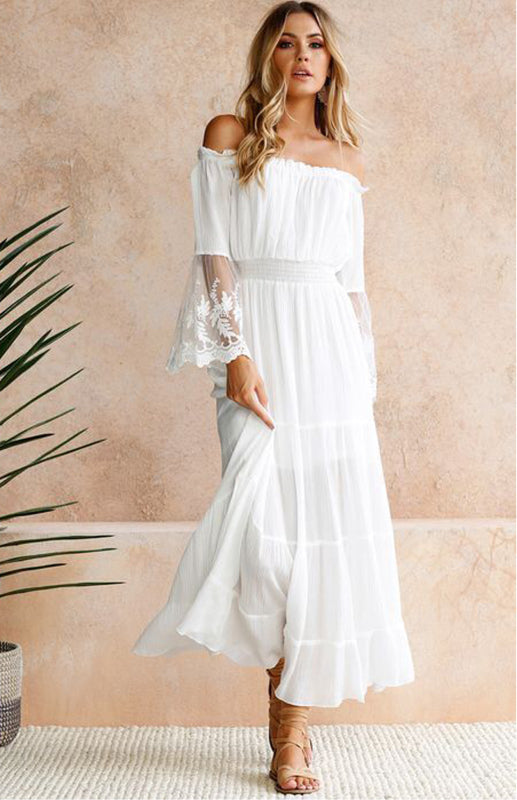 Robe Maxi Dentelle Épaules Nues pour femme