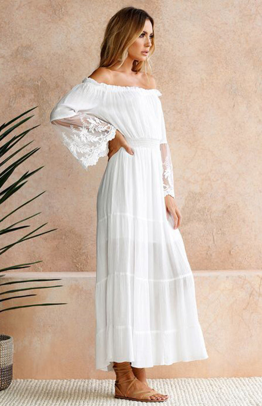 Robe Maxi Dentelle Épaules Nues pour femme