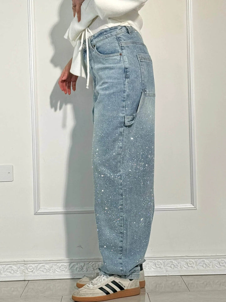 Jean Cargo Femme Taille Haute à Jambes Larges