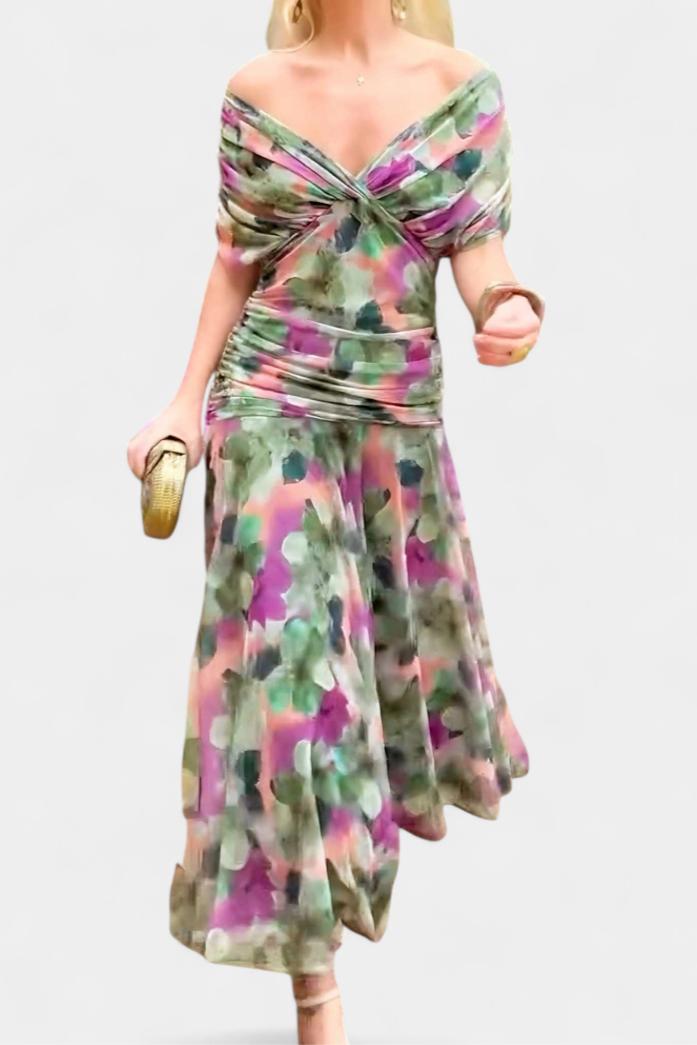 Robe de Soirée Femme Longue Fluide à Épaules Dégagées