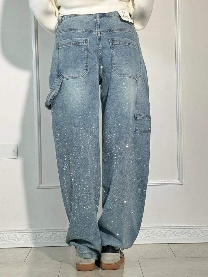 Jean Cargo Femme Taille Haute à Jambes Larges