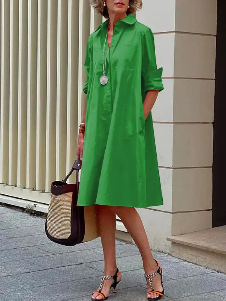 Elegantní dámské midi košilové šaty s volným střihem