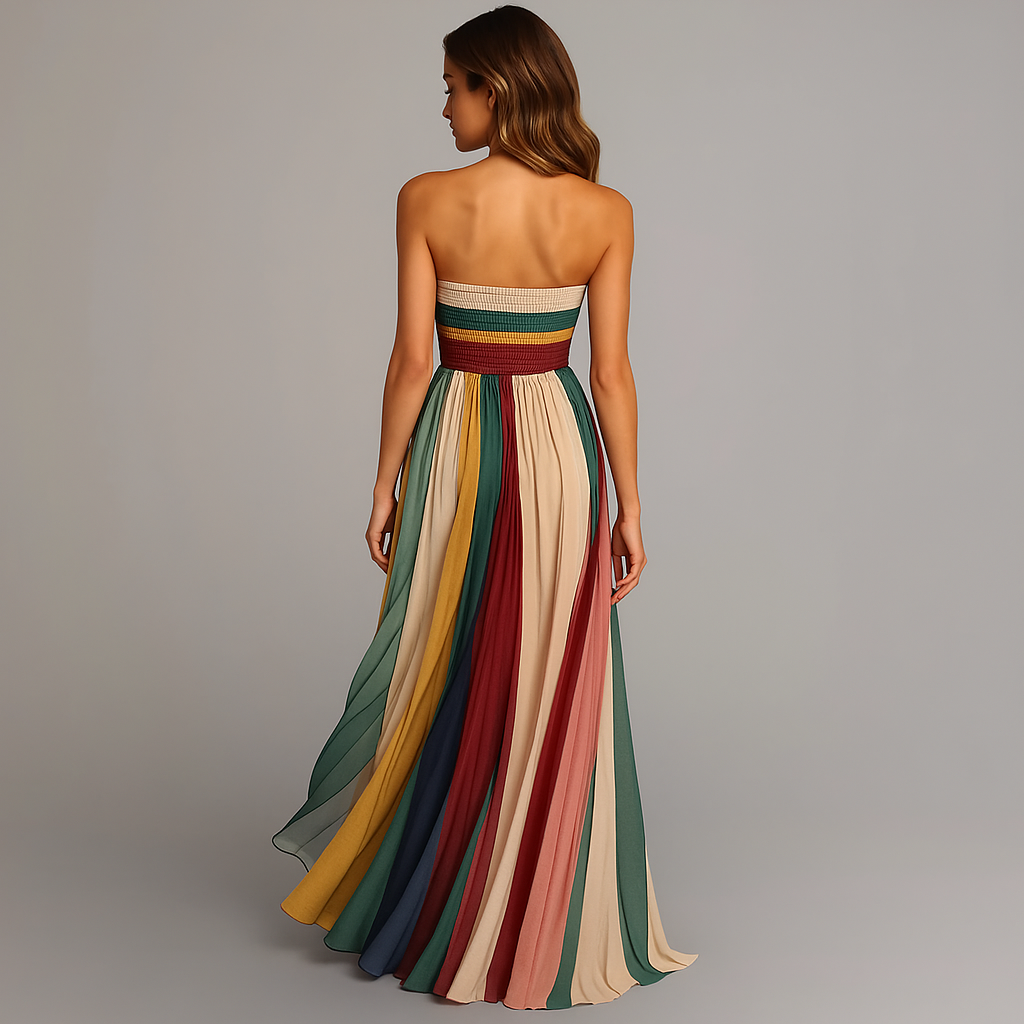 Robe maxi plissée sans bretelles femme