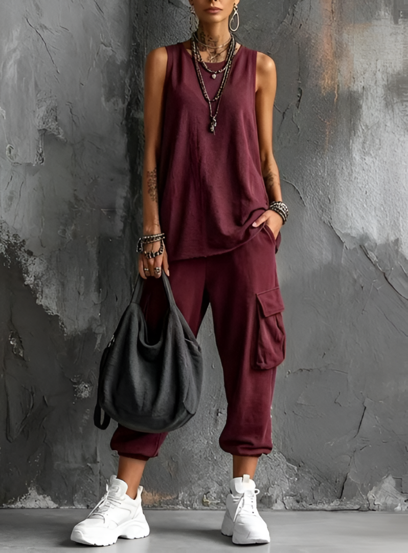 Conjunto de sudadera y pantalón cargo informal para mujer
