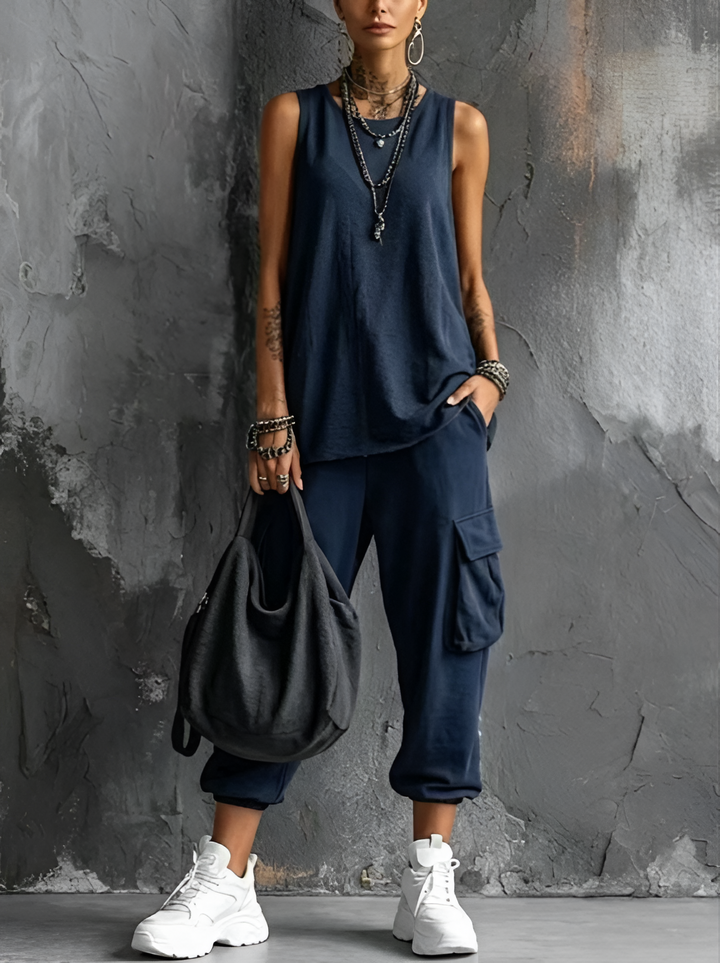 Conjunto de sudadera y pantalón cargo informal para mujer