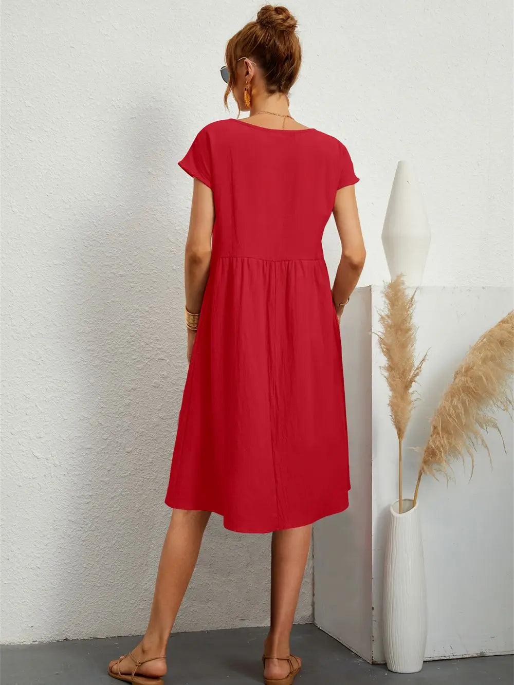 Robe casual poches manches courtes femme