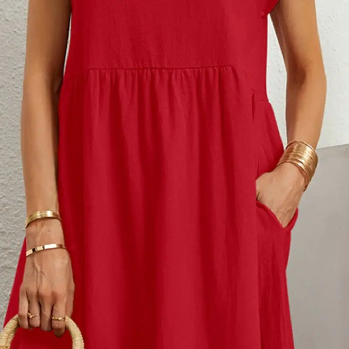 Robe casual poches manches courtes femme