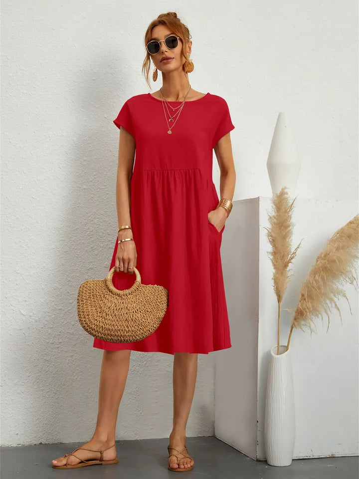 Robe casual poches manches courtes femme