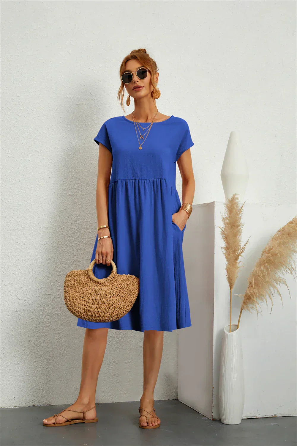 Robe casual poches manches courtes femme
