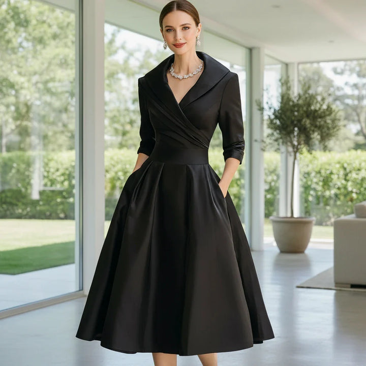 Elegantní černé plisované midi šaty pro ženy