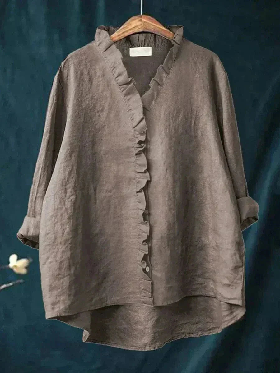 Blouse lin froufrous col femme été