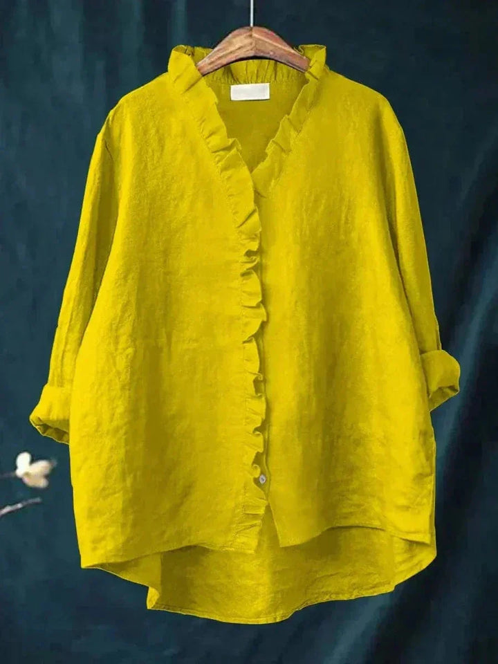 Blouse lin froufrous col femme été