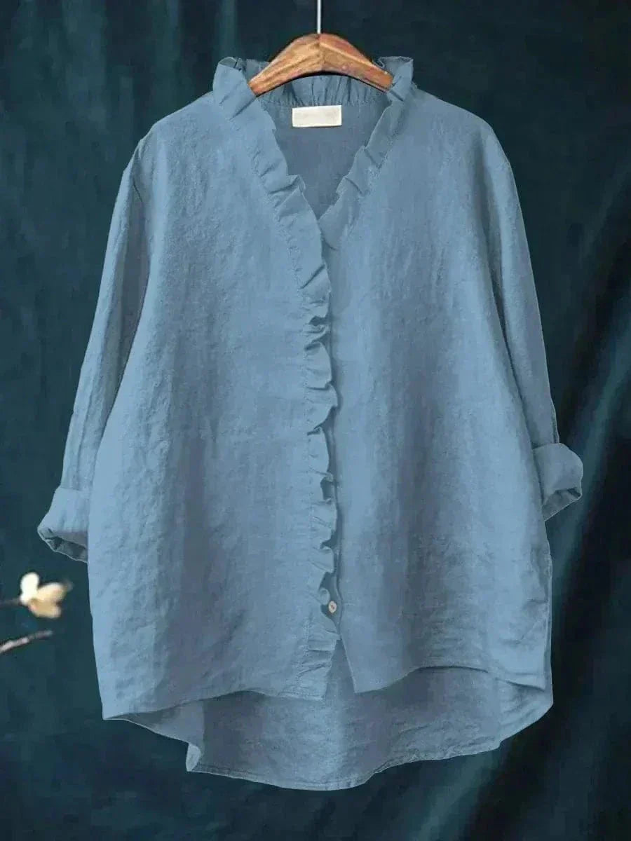 Blouse lin froufrous col femme été