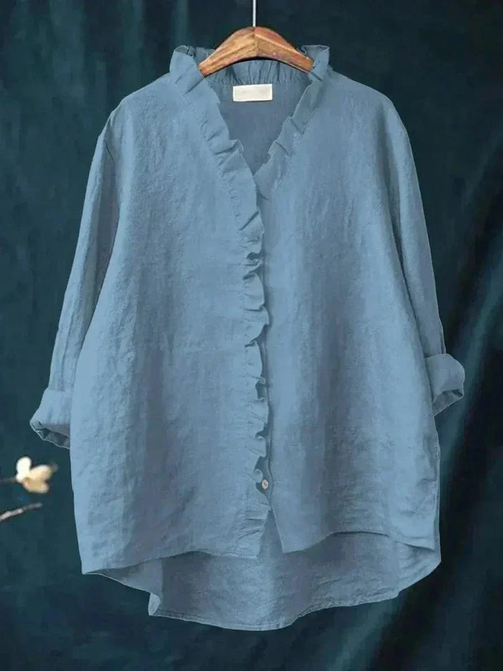 Blouse lin froufrous col femme été