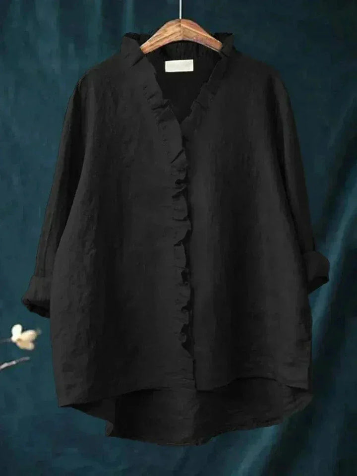 Blouse lin froufrous col femme été