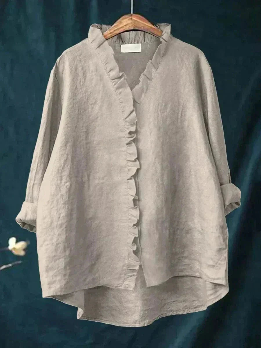 Blouse lin froufrous col femme été