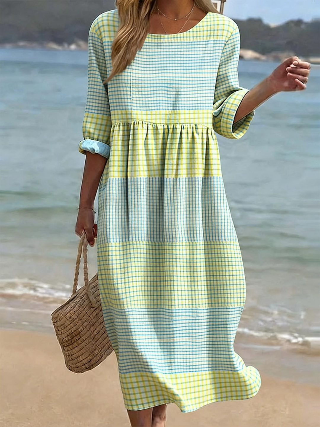 Robe décontractée femme col rond manches courtes