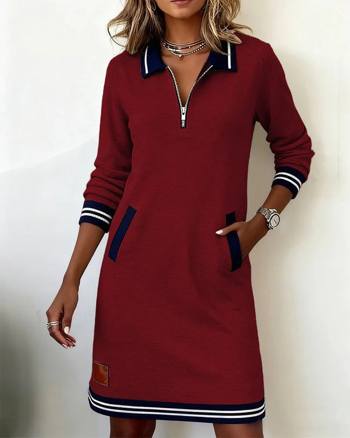 Vestido polo elegante con cuello de cremallera y corte informal