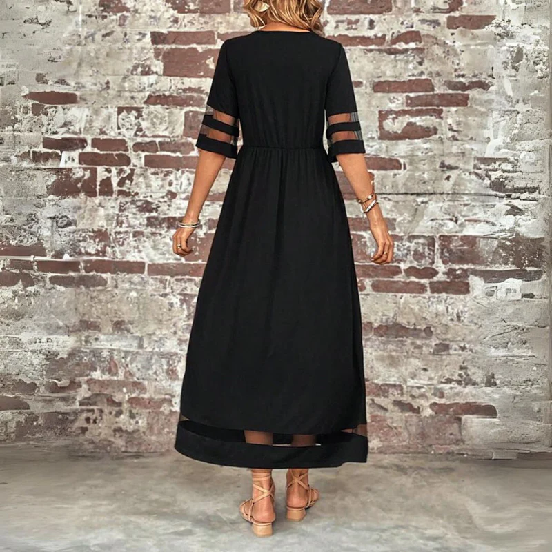 Robe Longue Pour Femme à Manches 3/4 et Détails de Finitions Transparentes