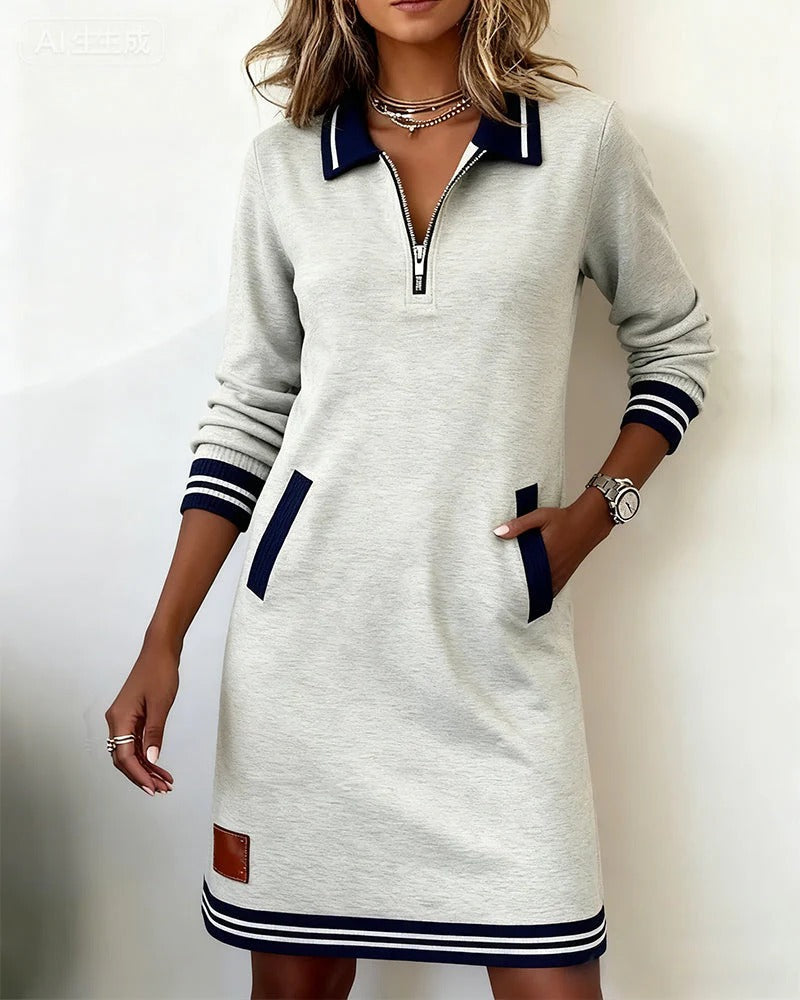 Vestido polo elegante con cuello de cremallera y corte informal