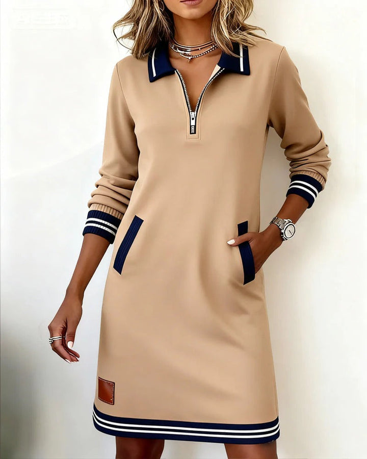 Vestido polo elegante con cuello de cremallera y corte informal