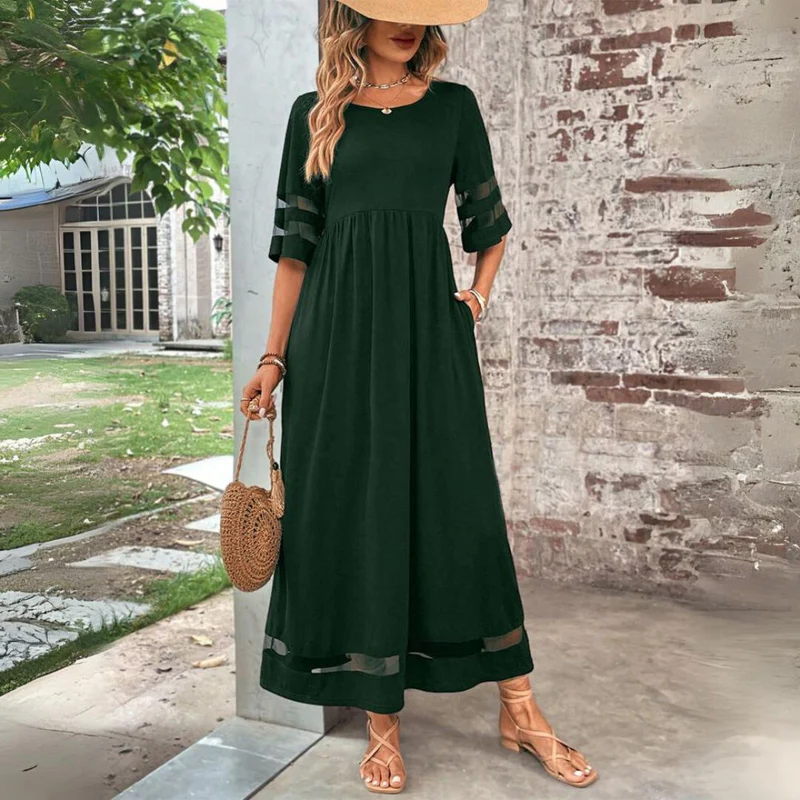 Robe Longue Pour Femme à Manches 3/4 et Détails de Finitions Transparentes