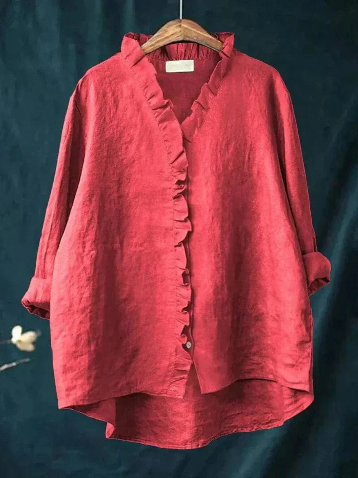Blouse lin froufrous col femme été
