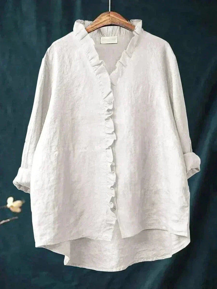 Blouse lin froufrous col femme été