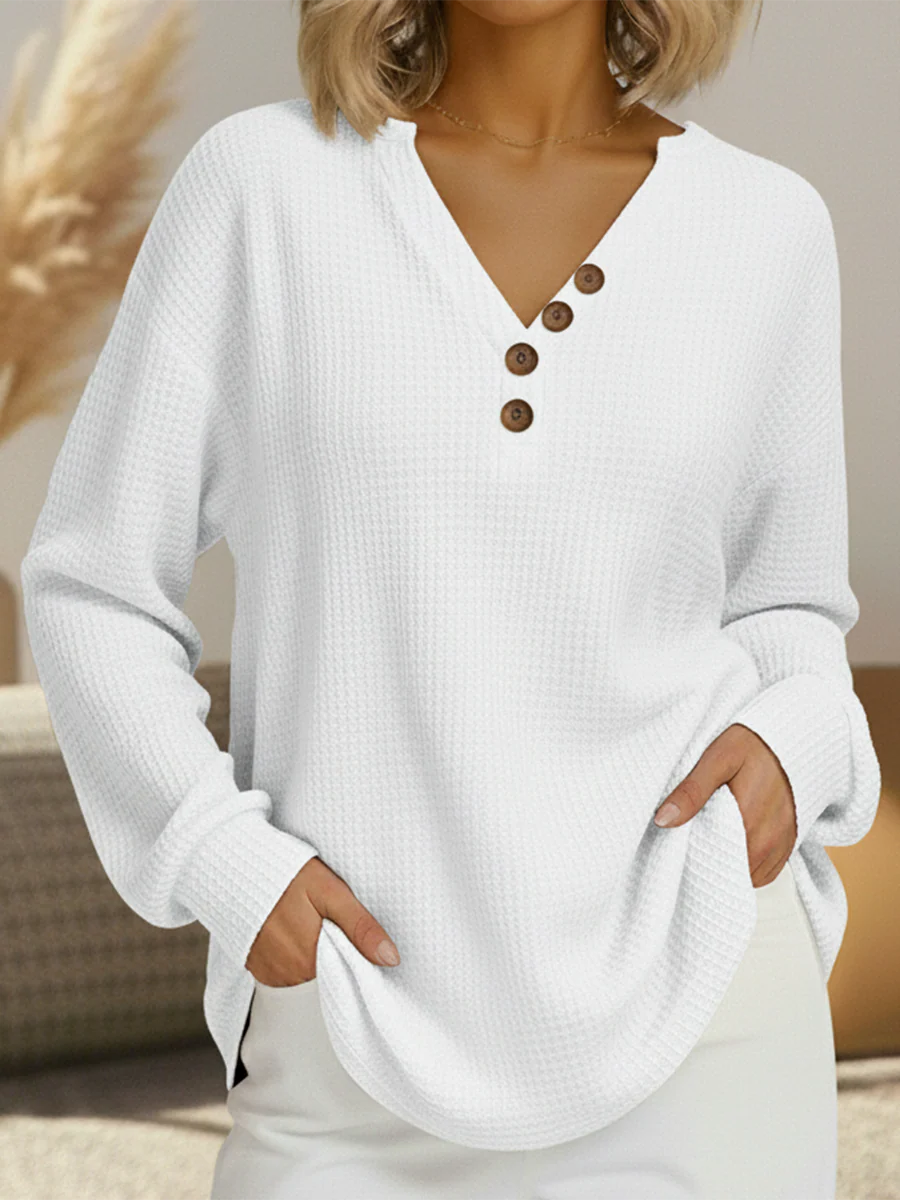 Pull pour femme à manches longues col boutonné