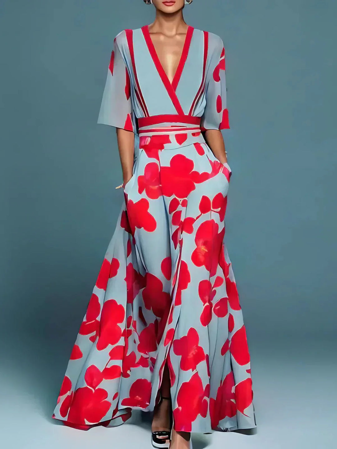 Robe Longue Fleurie pour Femme avec Décolleté Croisé