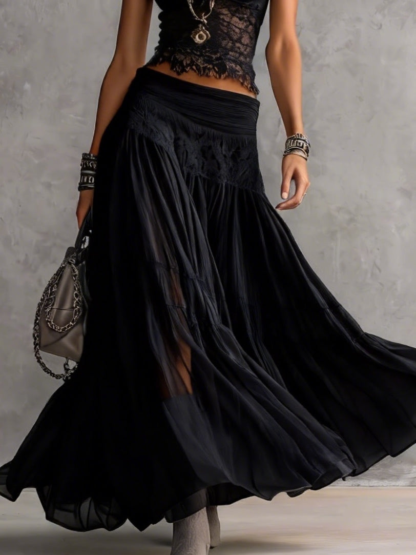 Ensemble Femme Bohème avec Haut en Dentelle et Jupe Longue Fluide