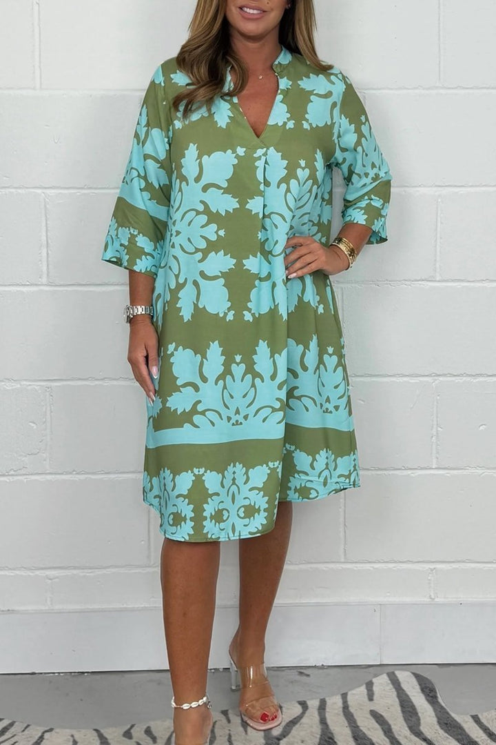 Robe Femme Imprimée Col V à Manches 3/4