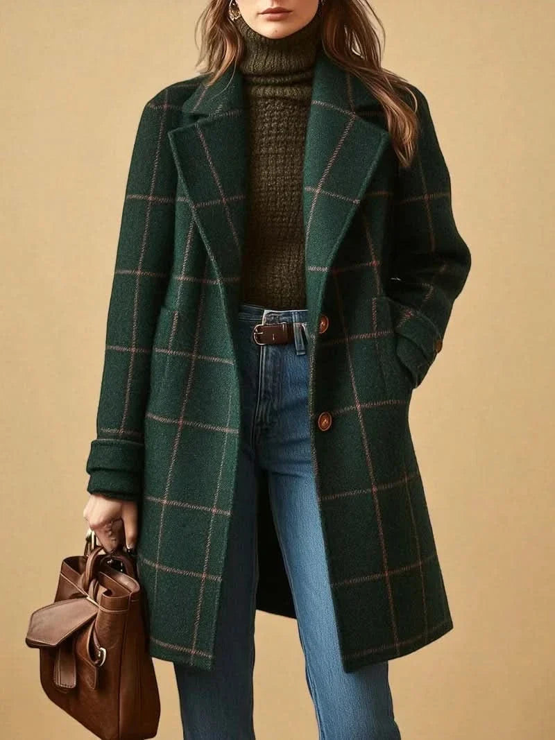 Cappotto lungo classico a quadri da donna