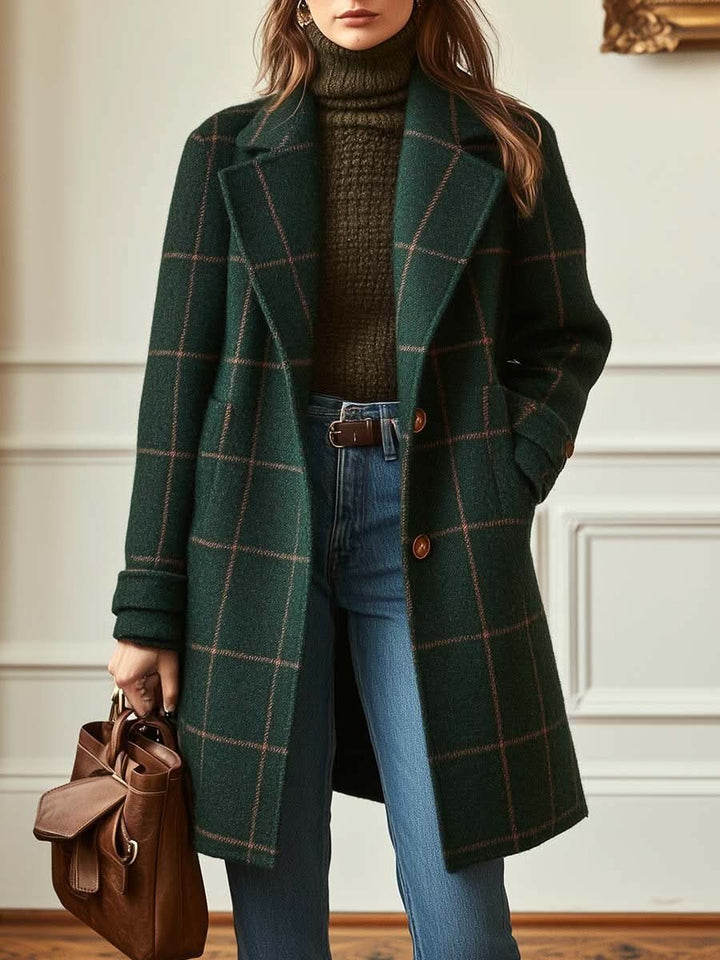 Cappotto lungo classico a quadri da donna