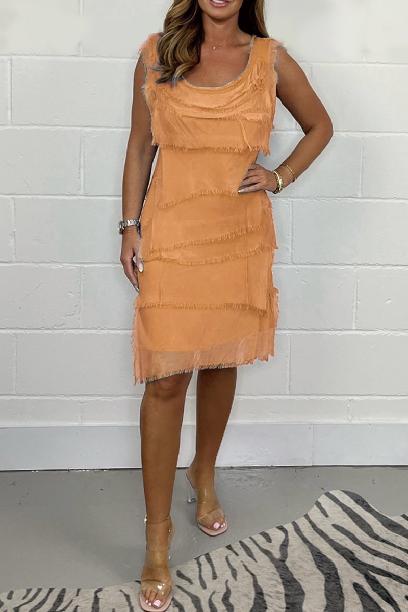 Vestito midi donna con volant sovrapposti senza maniche
