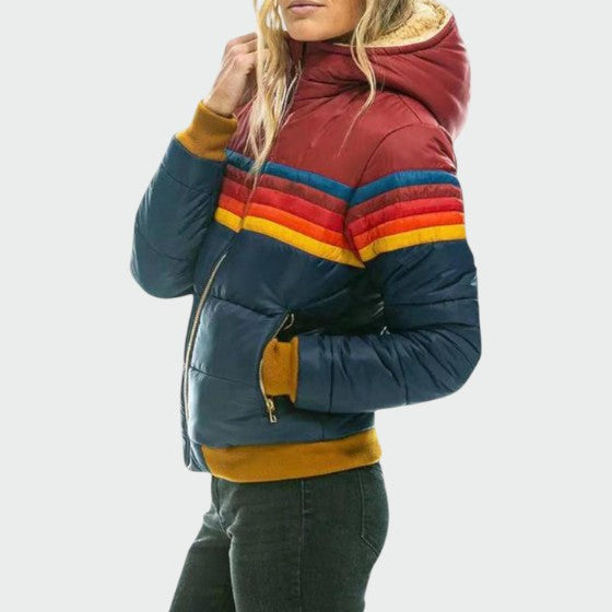 Chaqueta acolchada de mujer a rayas con capucha