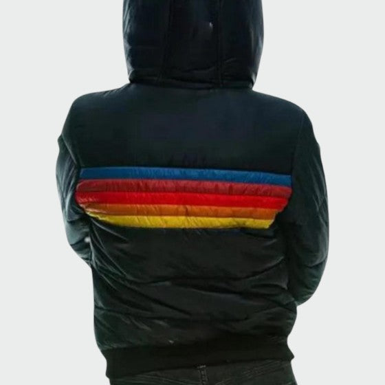 Chaqueta acolchada de mujer a rayas con capucha