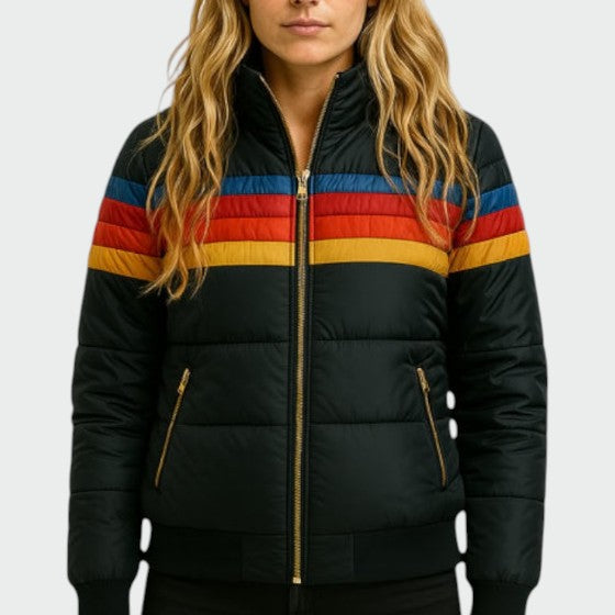 Chaqueta acolchada de mujer a rayas con capucha