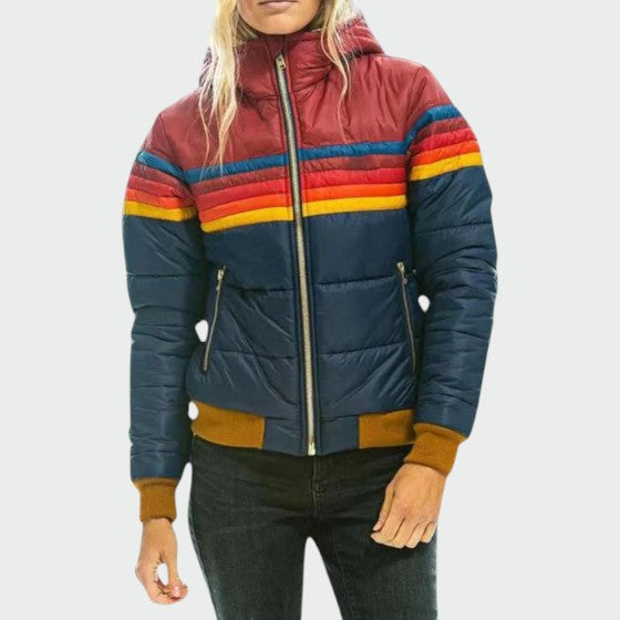 Chaqueta acolchada de mujer a rayas con capucha