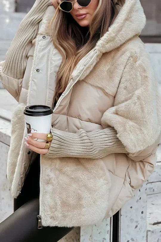 Women's Quilted Jacket with Hood and Faux Fur Lining