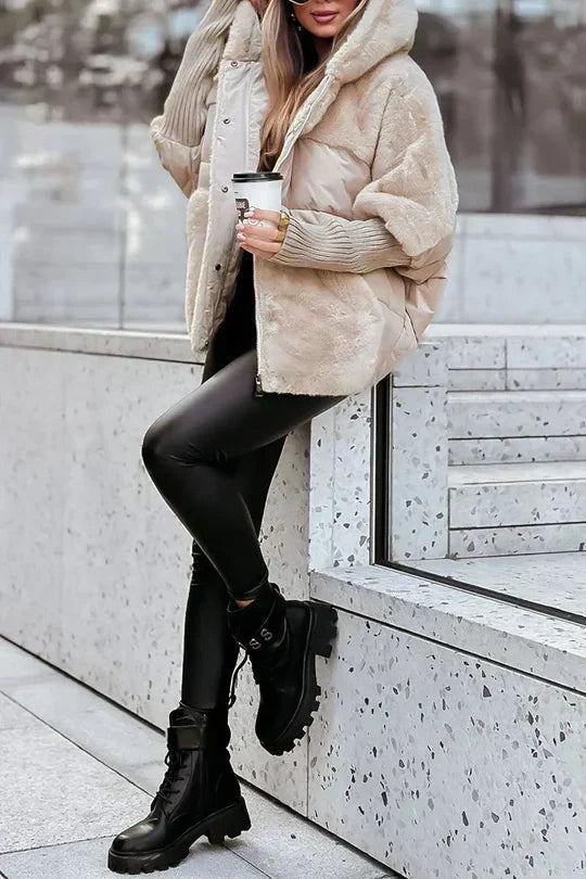 Women's Quilted Jacket with Hood and Faux Fur Lining