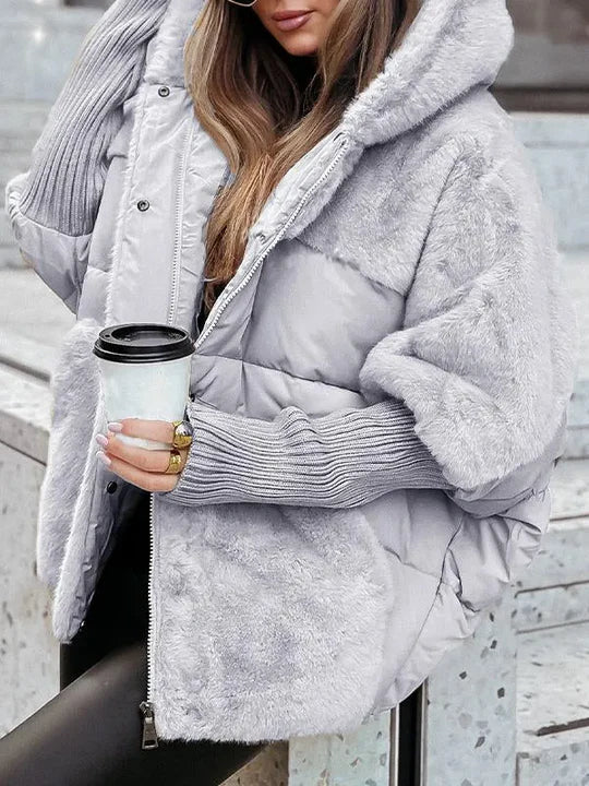 Women's Quilted Jacket with Hood and Faux Fur Lining
