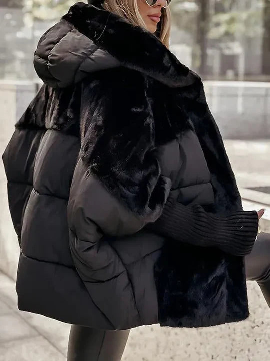 Women's Quilted Jacket with Hood and Faux Fur Lining