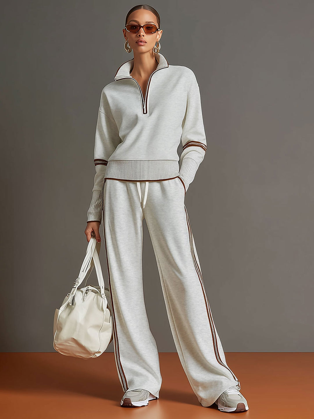 Completo Donna 2 Pezzi in Maglia con Collo con Zip