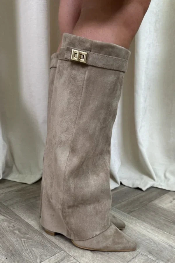 Bottes en Daim à Talon Carré et Boucle pour Femme