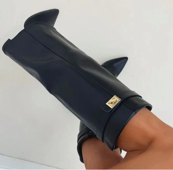 Bottes en Daim à Talon Carré et Boucle pour Femme