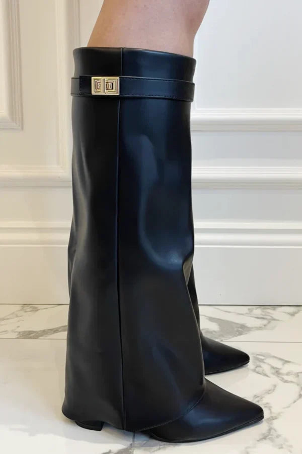 Bottes en Daim à Talon Carré et Boucle pour Femme