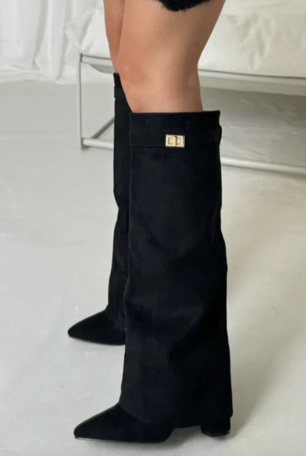 Bottes en Daim à Talon Carré et Boucle pour Femme